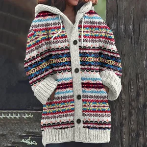 Gilet Long Femme à Capuche en Maille – Cardigan Chaud