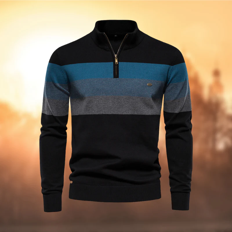 Pull homme rayé à demi-zip – Pull-over classique en maille – Image 9