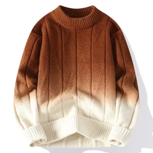 Pull homme dégradé de couleurs – Pull moderne en maille à col rond