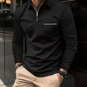 Polo Homme Manches Longues avec Zip - Élégant et Confortable