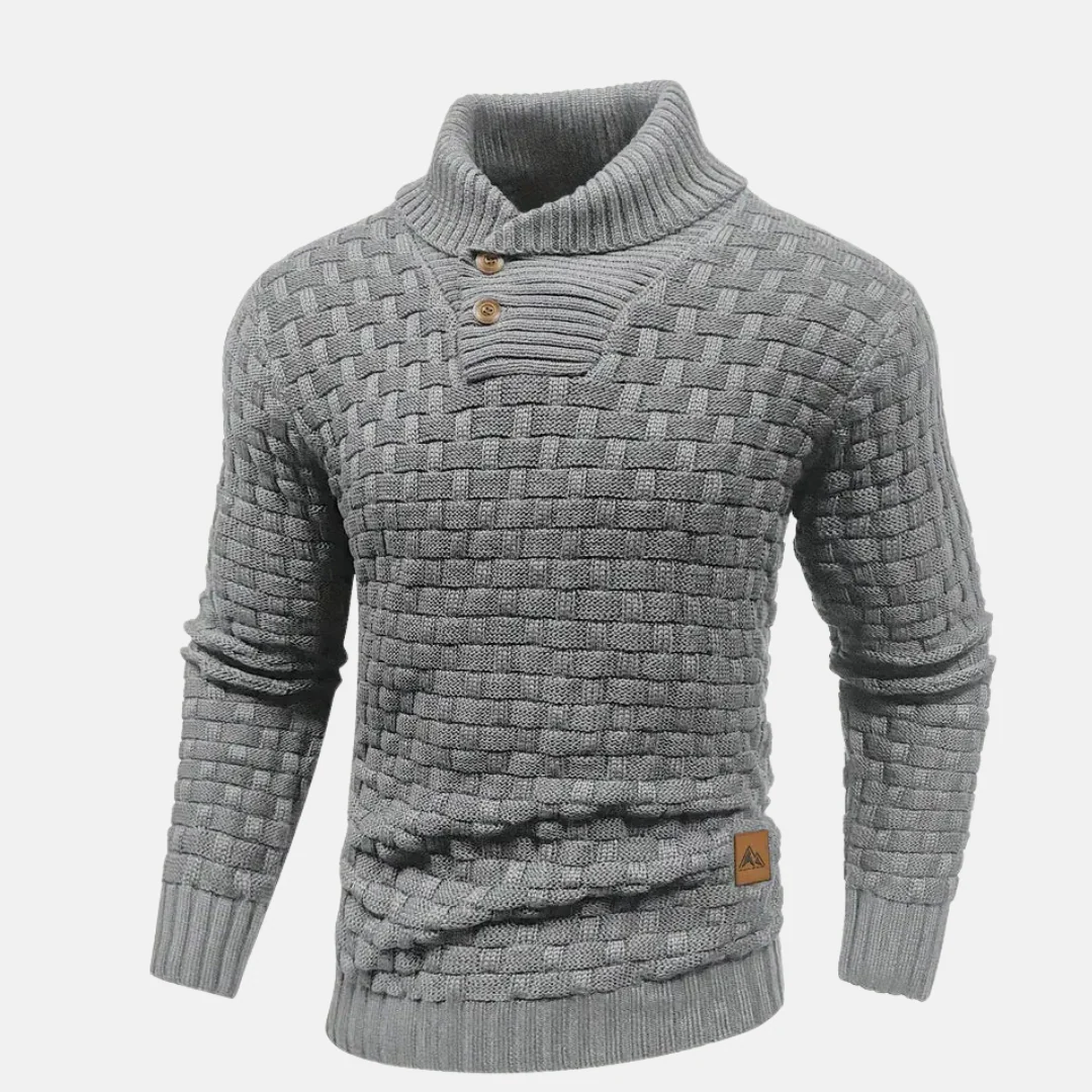 Pull homme avec col et boutons – Pull en maille à motif texturé – Image 4