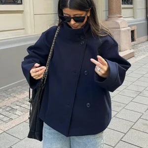 Manteau Femme Oversize – Long Manteau Élégant à Col Montant