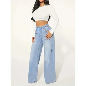 Jean large femme – Jean droit tendance taille haute