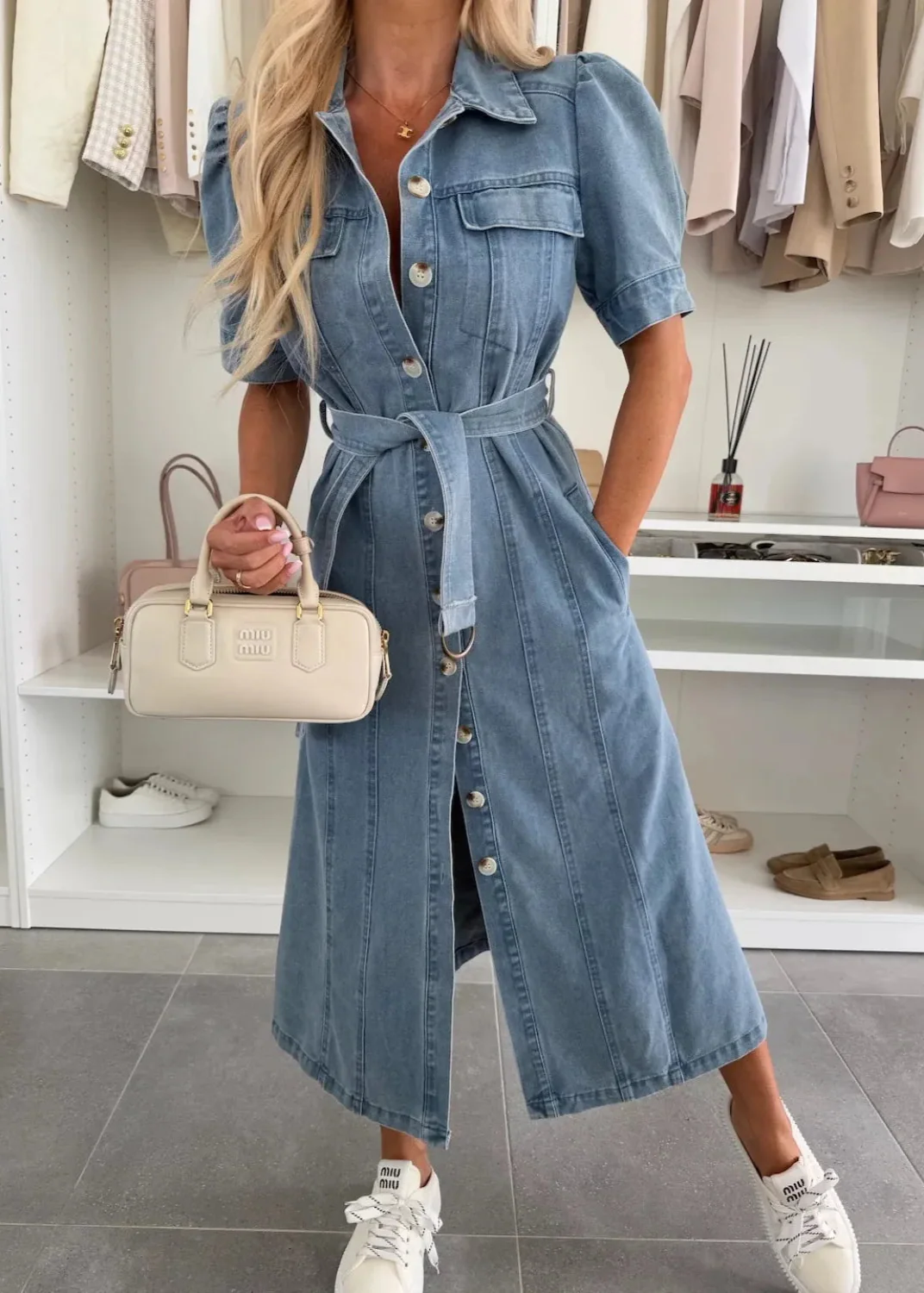 Anna ~ Robe maxi en denim avec manches – Image 2
