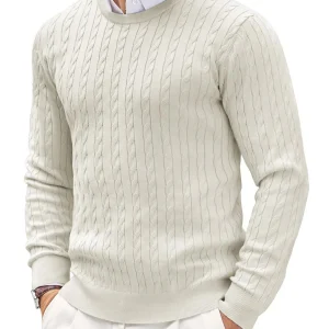 Pull homme en maille torsadée – Pull col rond classique avec texture