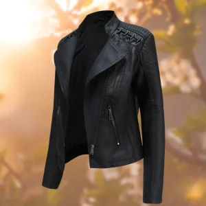 Veste Femme Style Motard avec Détails Zippés