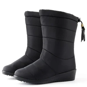 Bottes d’hiver femme doublées – Bottes chaudes antidérapantes avec cordon de serrage