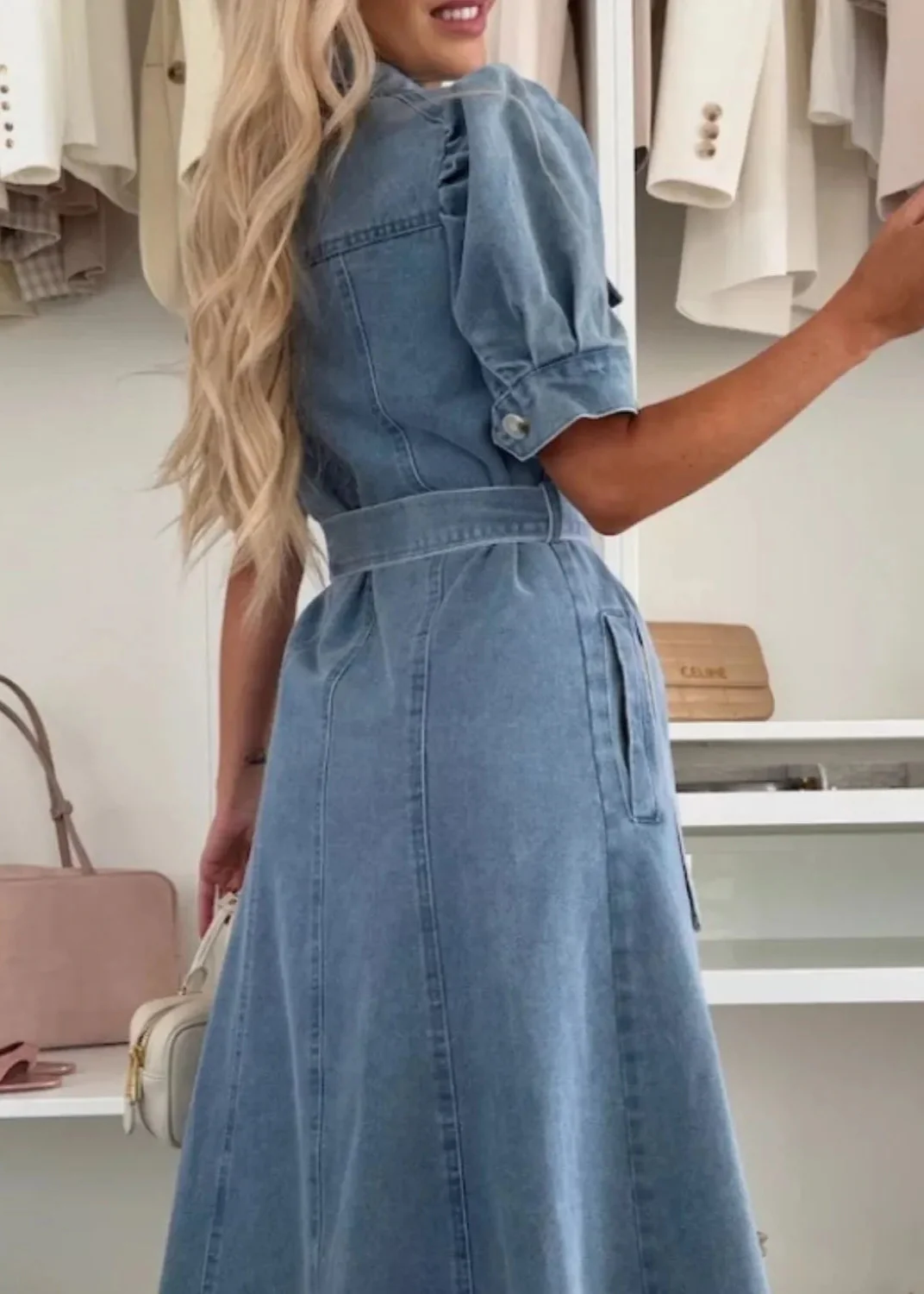 Anna ~ Robe maxi en denim avec manches – Image 4