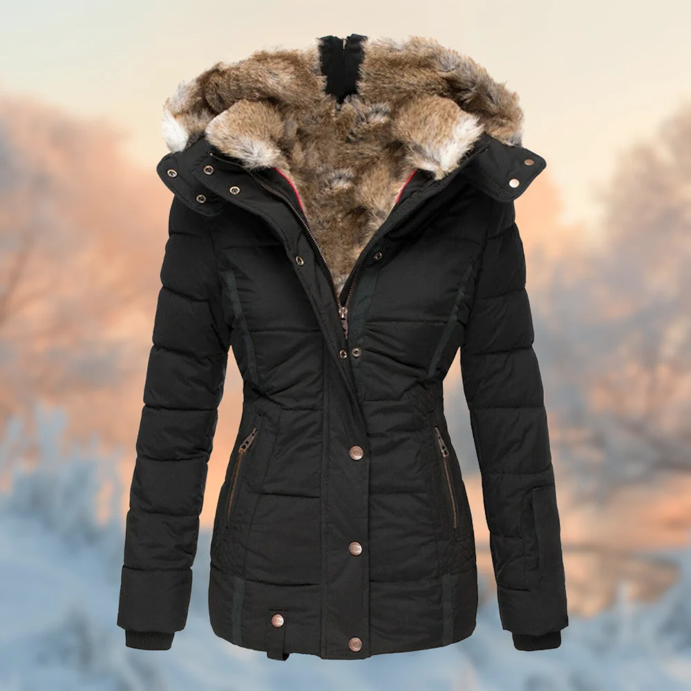 Manteau d’Hiver Femme – Veste Chaude avec Col en Fourrure de Luxe et Capuche – Image 3