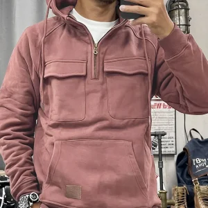 Hoodie Homme Demi-Zip – Sweat à Capuche avec Poches Frontales