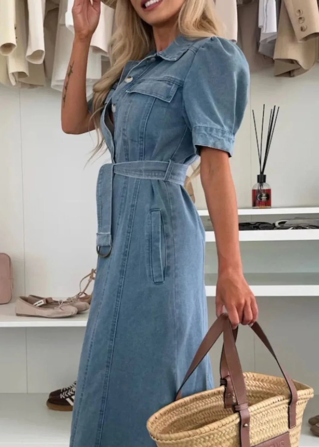 Anna ~ Robe maxi en denim avec manches – Image 5