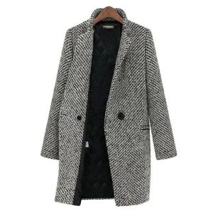 Manteau femme – Veste classique à motif chevrons avec doublure douce
