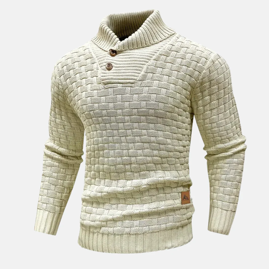 Pull homme avec col et boutons – Pull en maille à motif texturé – Image 6