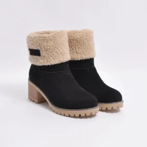 Bottes d’Hiver Chaudes Femme – Bottines Fourrées à Talon avec Semelle Antidérapante