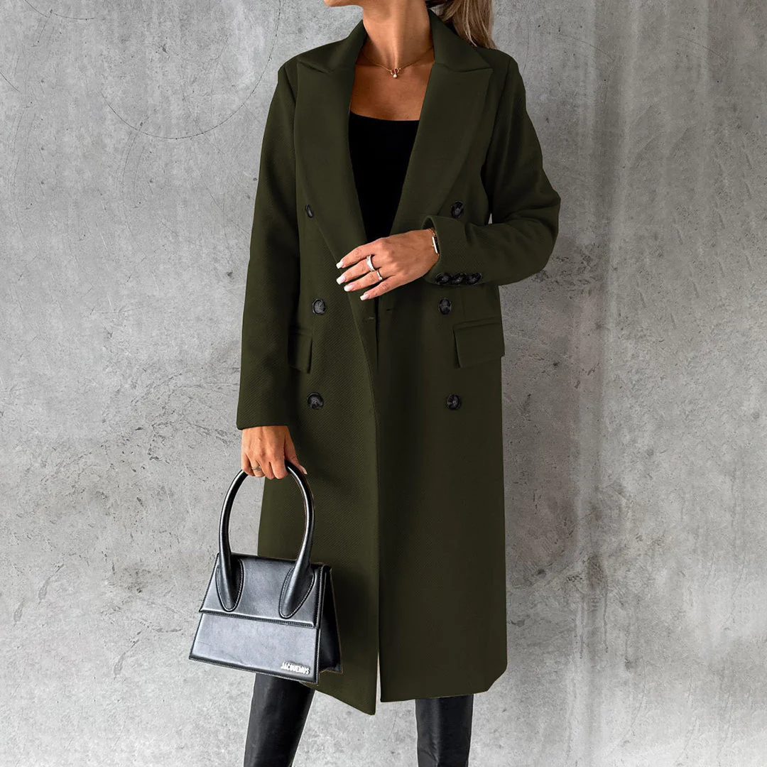 Manteau d'automne élégant pour femmes à double boutonnage en mélange de laine – Image 6