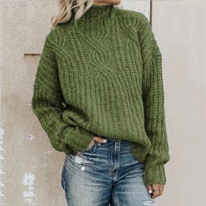Pull Femme Tricoté à Col Montant avec Motif Élégant