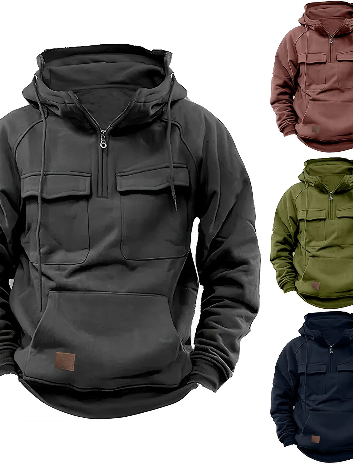 Hoodie Homme Demi-Zip – Sweat à Capuche avec Poches Frontales – Image 3