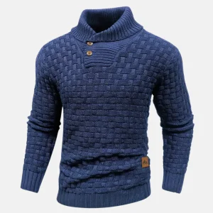 Pull homme avec col et boutons – Pull en maille à motif texturé