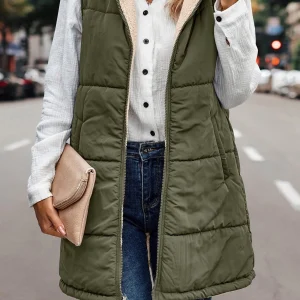 Gabrielle ~ Gilet long réversible avec capuche