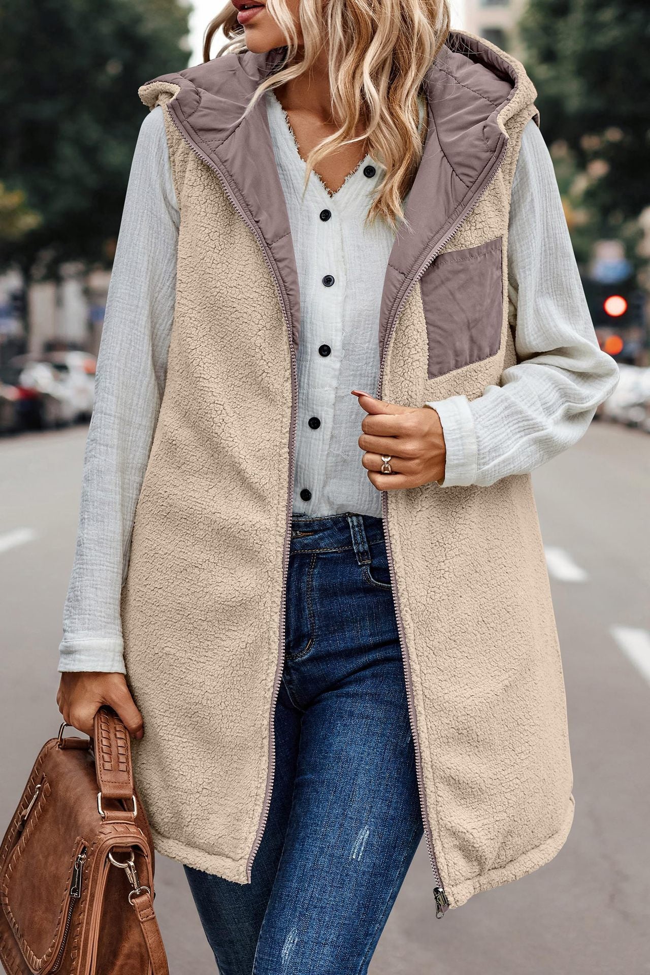 Gabrielle ~ Gilet long réversible avec capuche – Image 6