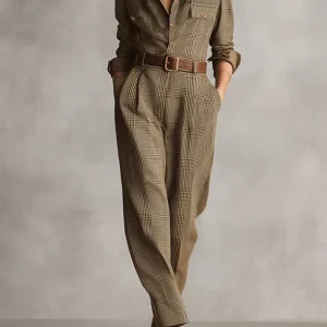 Yara ~ Combinaison utilitaire en tweed raffiné à motif carreaux