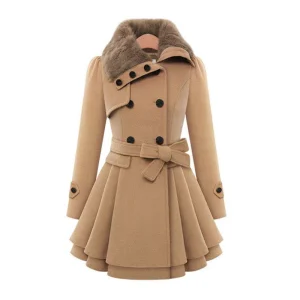Manteau femme à double boutonnage avec col doublé – classique et chaud