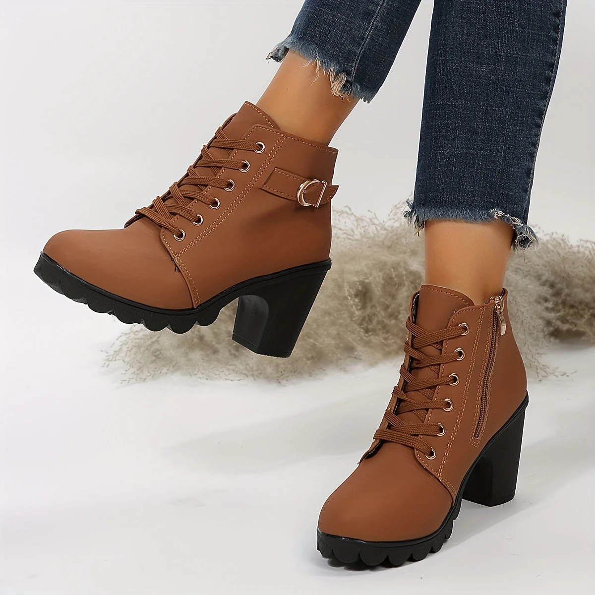 Bottes à Lacets Femme – Bottines Tendance à Talon avec Semelle Antidérapante – Image 2