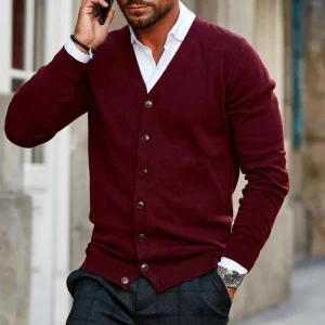Cardigan Homme à Col V avec Boutons - Élégant et Confortable