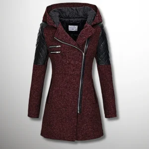 Manteau Femme Mi-Long à Capuche et Manches Contrastées