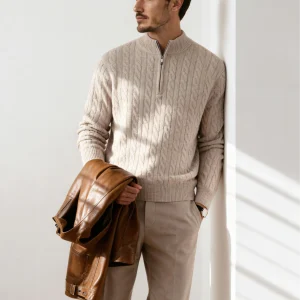 1/2 Zip en Cachemire Tissé 100%