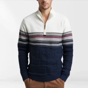 Pull d’Hiver Homme à Demi-Zip – Motif Tricoté Classique