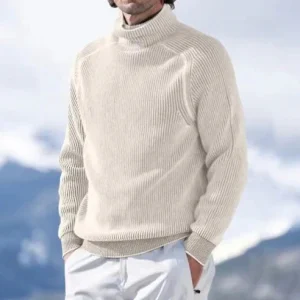 Pull homme à col – Pull chaud côtelé à la coupe élégante
