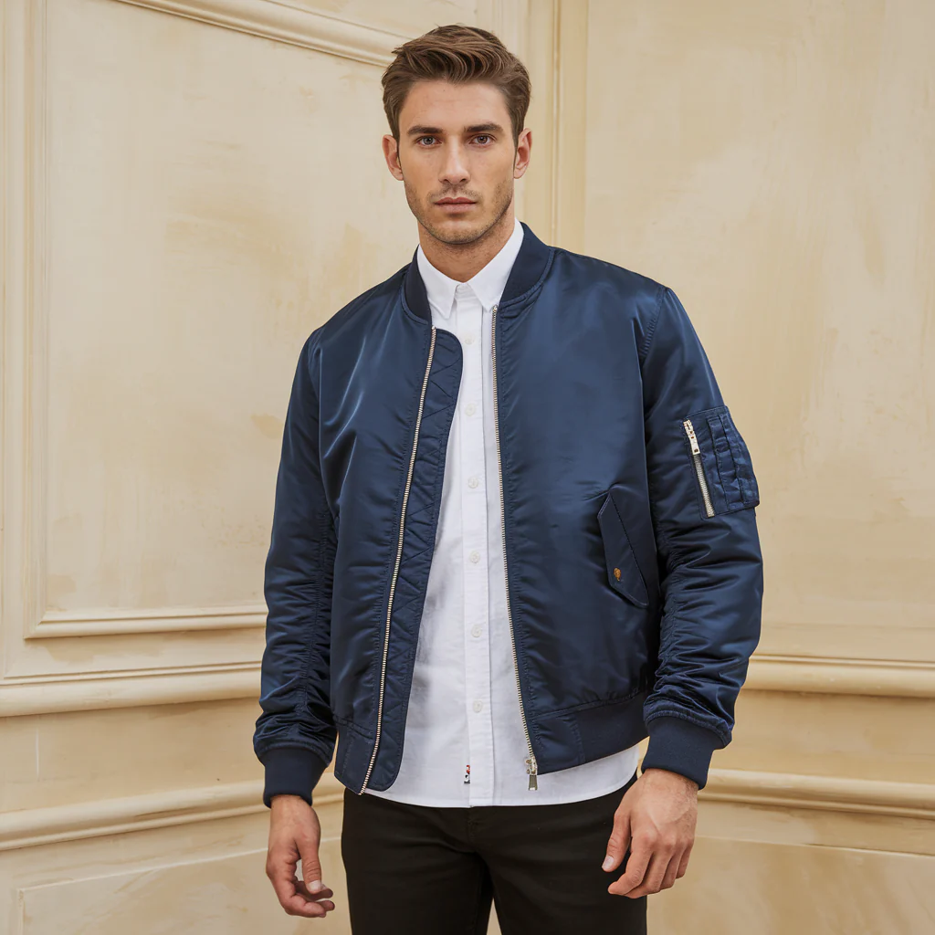 Blouson bomber homme – Veste brillante élégante avec fermeture éclair et poches – Image 6