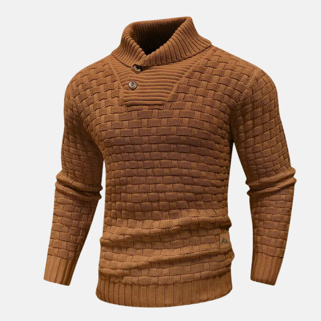 Pull homme avec col et boutons – Pull en maille à motif texturé – Image 5
