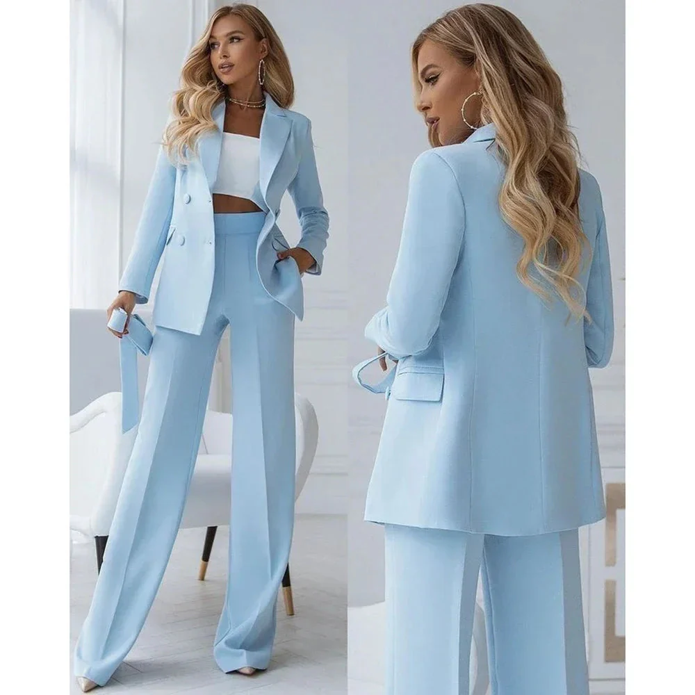 Ensemble costume bleu clair deux pièces avec blazer à double boutonnage – Image 5