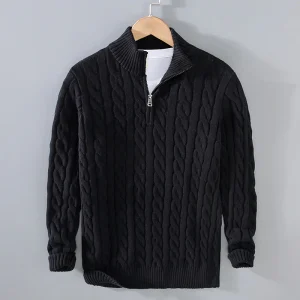 Pull Homme à Col Zippé et Motif Torsadé