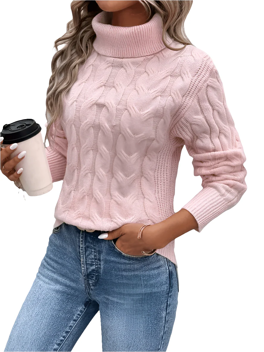 Pull Col Roulé Femme en Maille Torsadée - Chaleur Hiver – Image 2