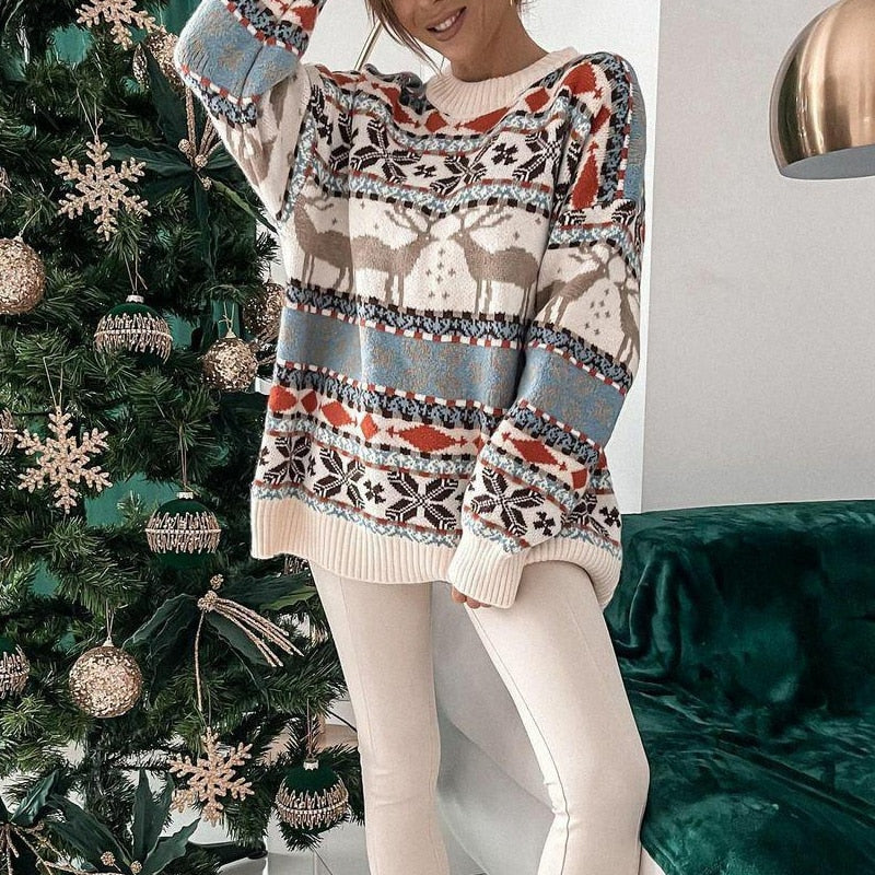Pull de Noël femme – Pull chaud en maille avec motif hivernal