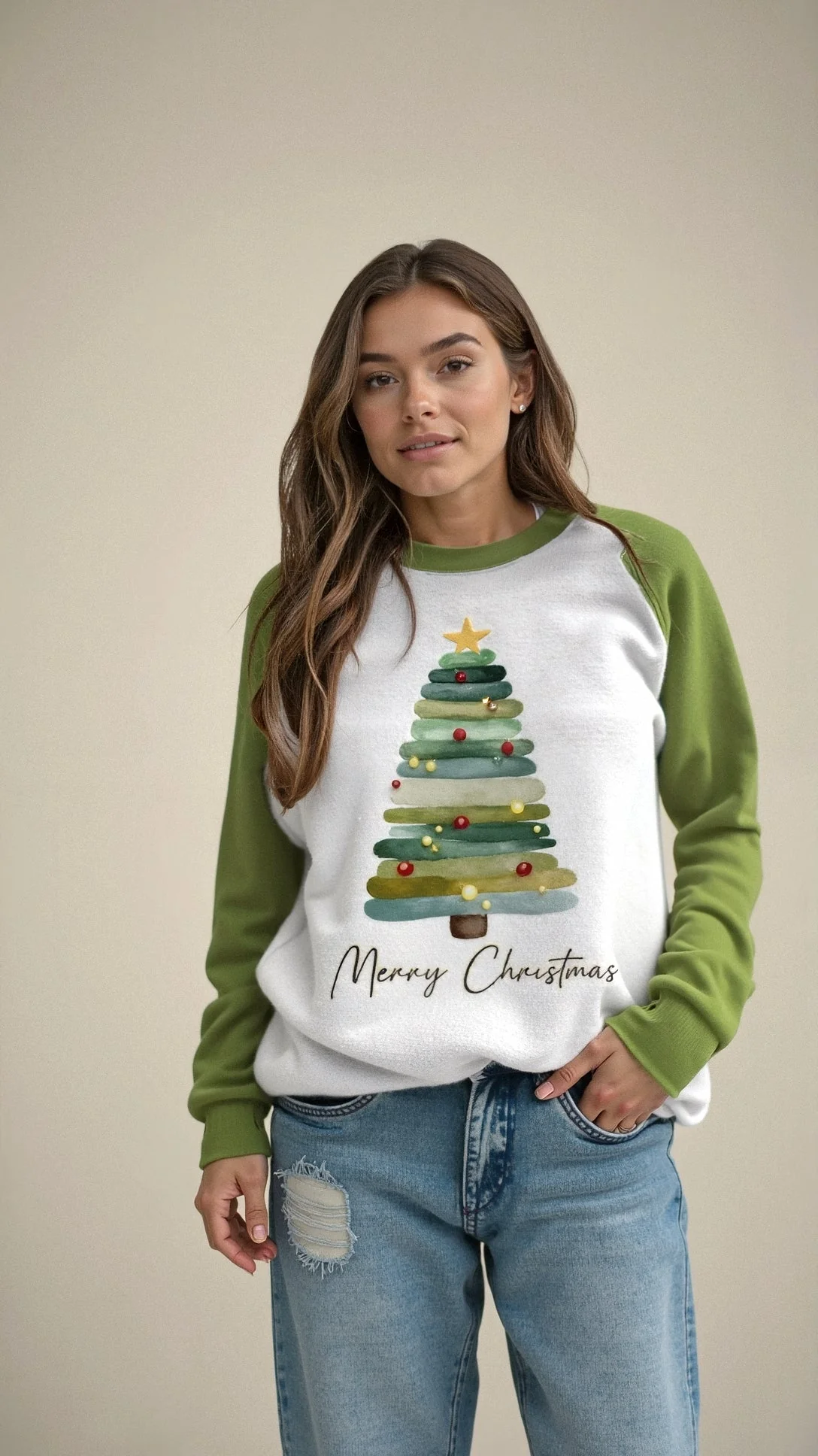 Pull de Noël Femme – Sweat Merry Christmas avec Imprimé Sapin – Image 2