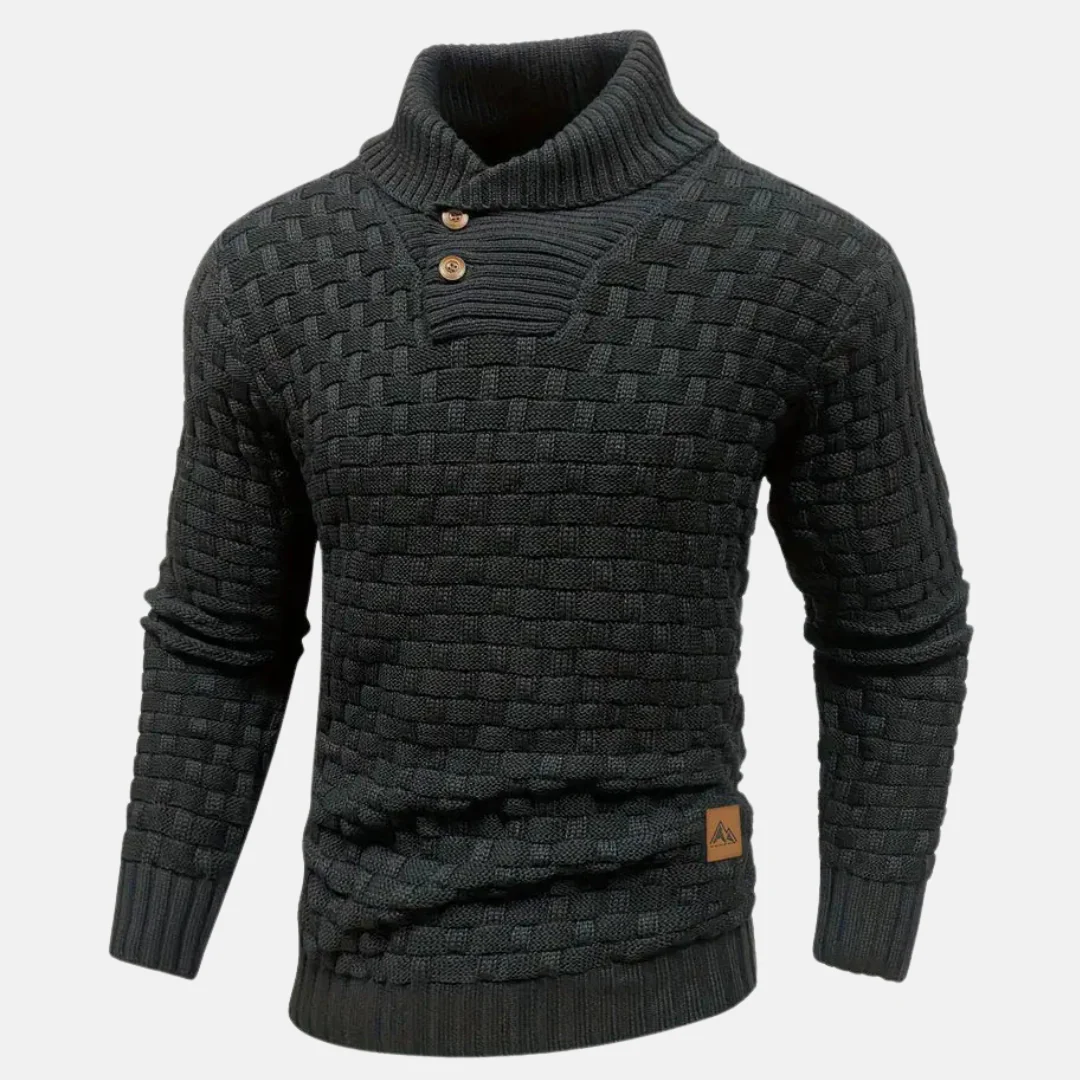 Pull homme avec col et boutons – Pull en maille à motif texturé – Image 3