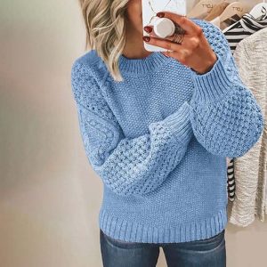 Pull femme à blocs de couleur – Pull d’hiver doux en maille à coupe ample