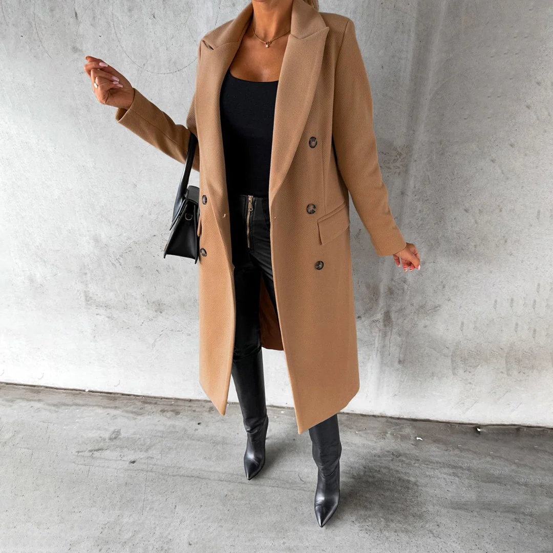 Manteau d'automne élégant pour femmes à double boutonnage en mélange de laine – Image 7