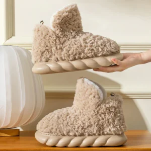 Chaussons d’Hiver Femme Fluffy – Pantoufles Hautes Chaudes et Confortables