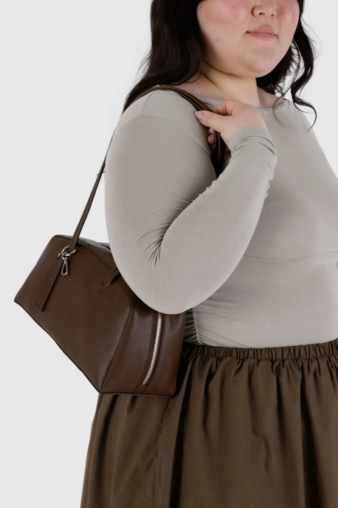 BAGGU Sac Bowler Cuir Recyclé - Brown – Image 3