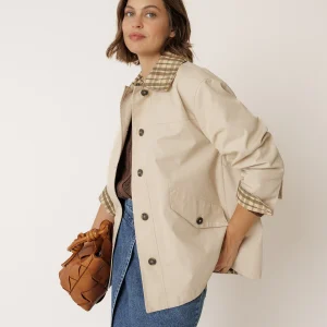 [CL] SHORT CHECKERED-COLLAR RAINCOAT